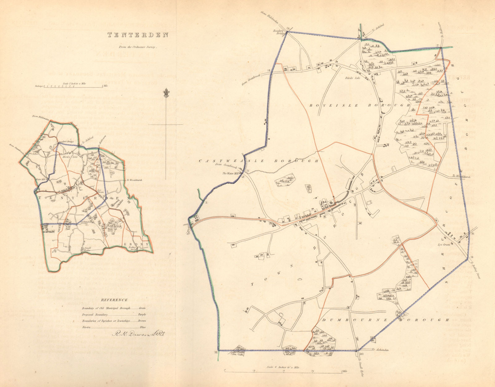 TENTERDEN borough/town plan. BOUNDARY COMMISSION. Kent. DAWSON 1837 old map